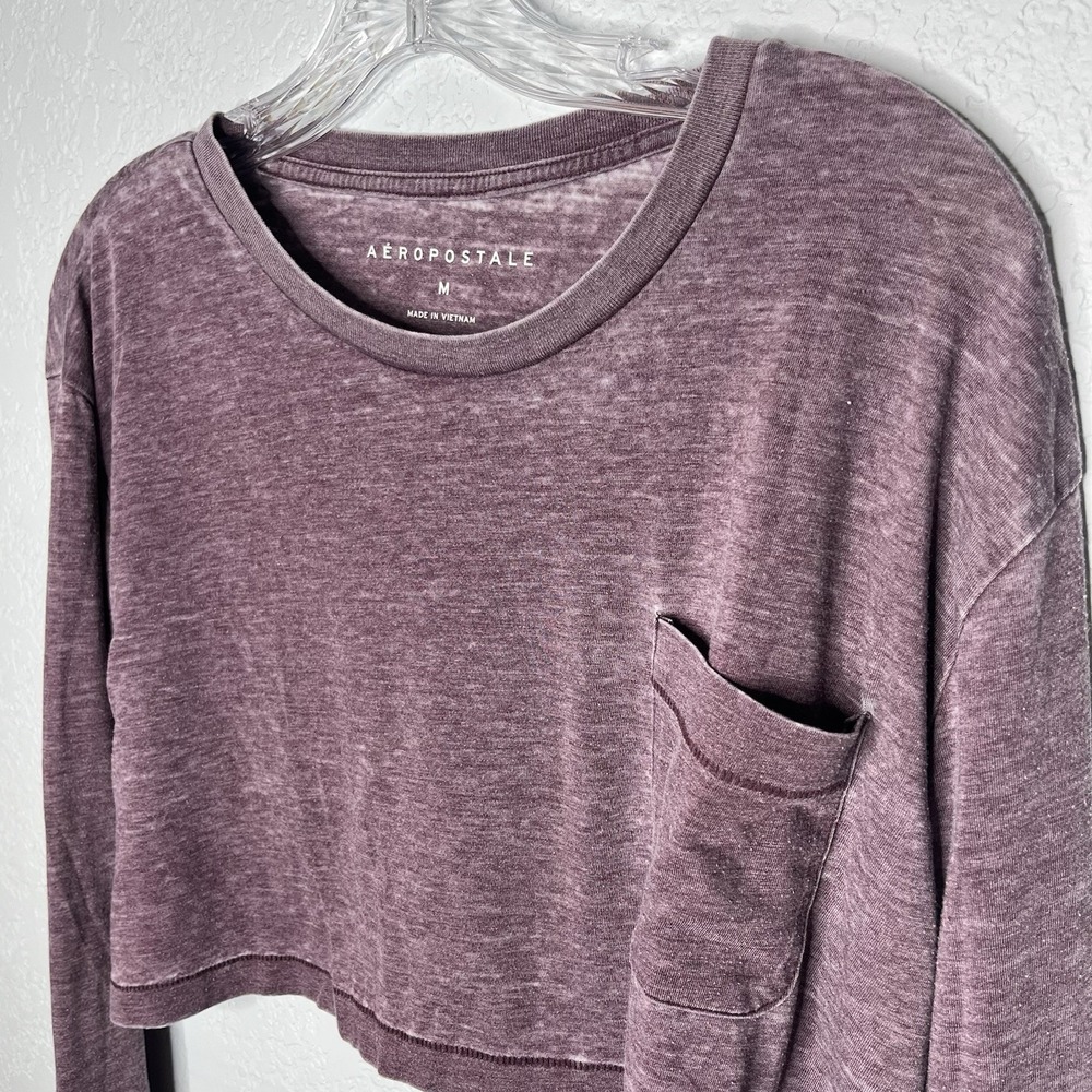 Aeropostale Cropped Long Sleeve Heather Purple T Shirt M Y2K Cozy Oversized